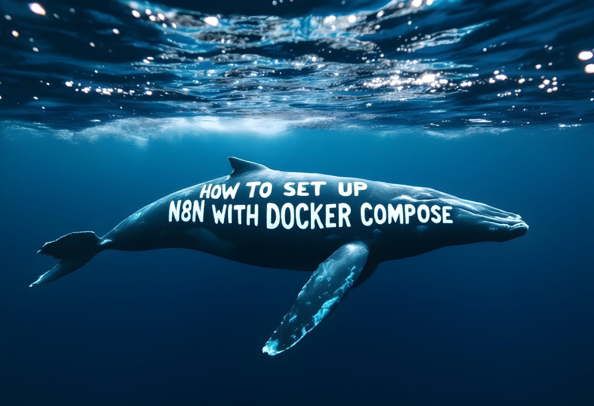 Whale with Docker Compose setup tutorial text.