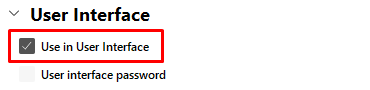 The 'Use in User Interface' has been enabled for the function block in Loxone Config